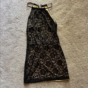 WINDSOR Elegant Black and tan Lace Halter Dress
